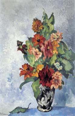 Heinrich Nauen, Zinnien in schwarz−weißer Vase