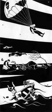 Gerd Arntz, TOTENTANZ In der Luft − Auf der Erde − Im Wasser